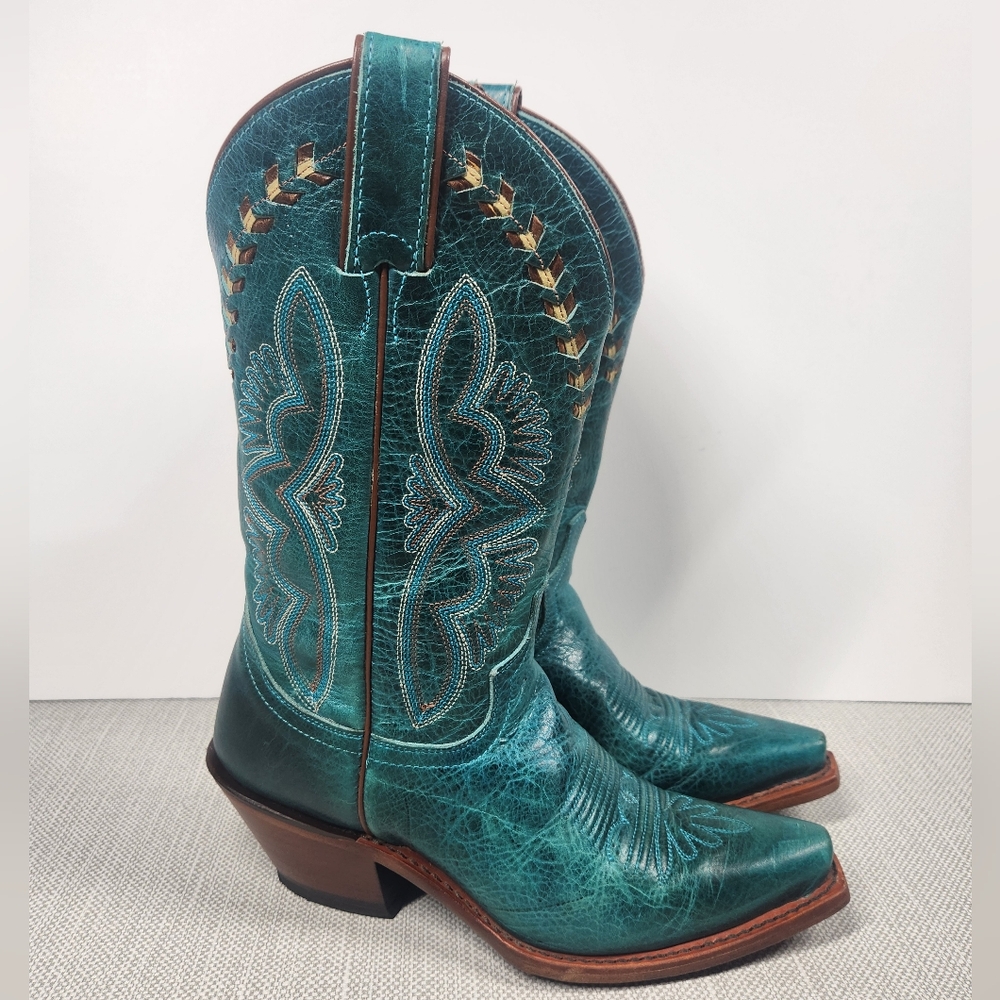 Justin Size 5.5 B Leather Cowboy Boots Embroidery Snip Toe Western L4305